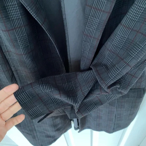 Women's Plaid Open-Front Blazer Jacket in Charcoal - Picture 4 of 5